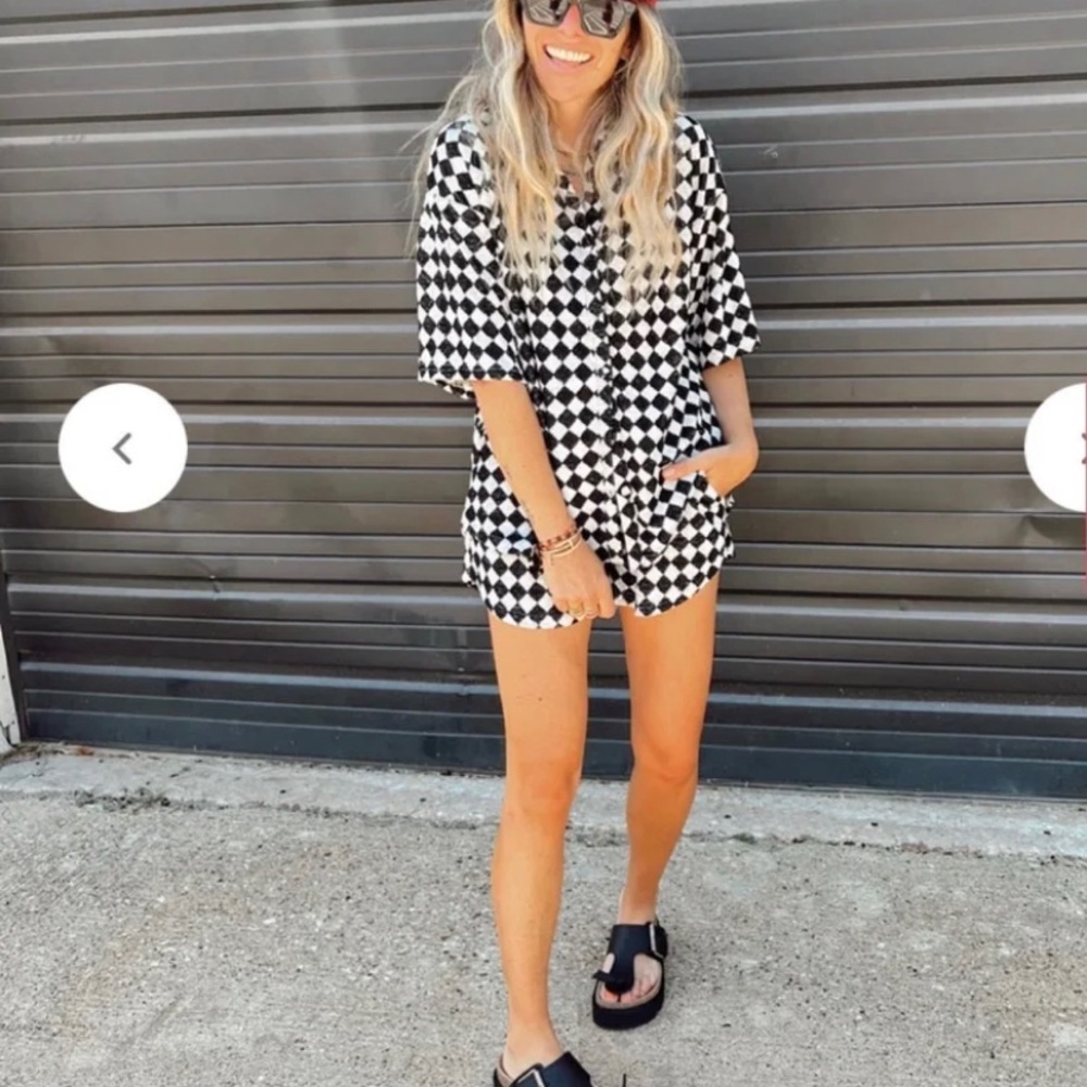 NWT Ascot + Hart Terry Checker black white set shorts and top S